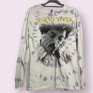 Jimi Hendrix Tie Dye Purple Green White Long Sleeve Graphic Shirt Medium